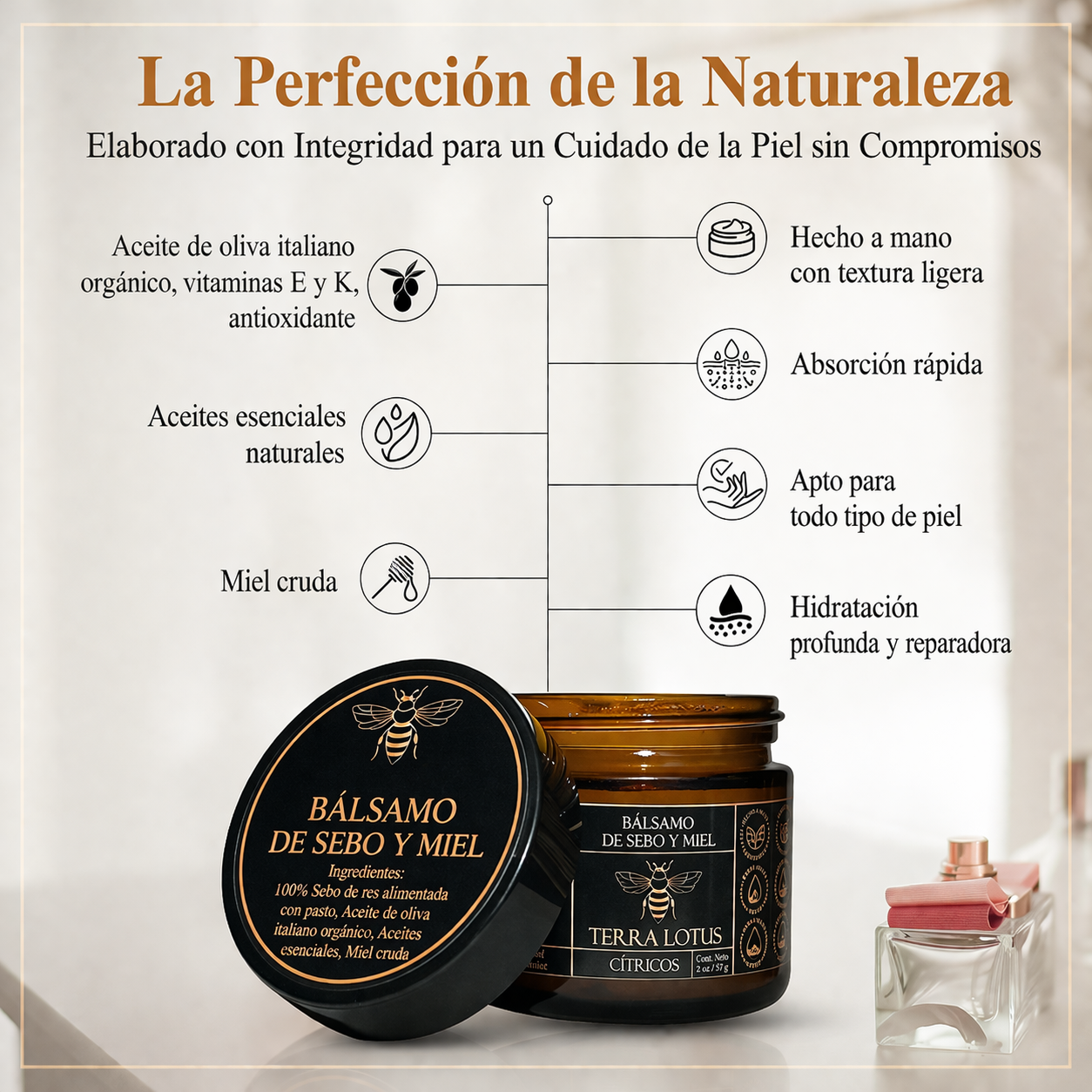 Bálsamo de miel y sebo de res (60g).