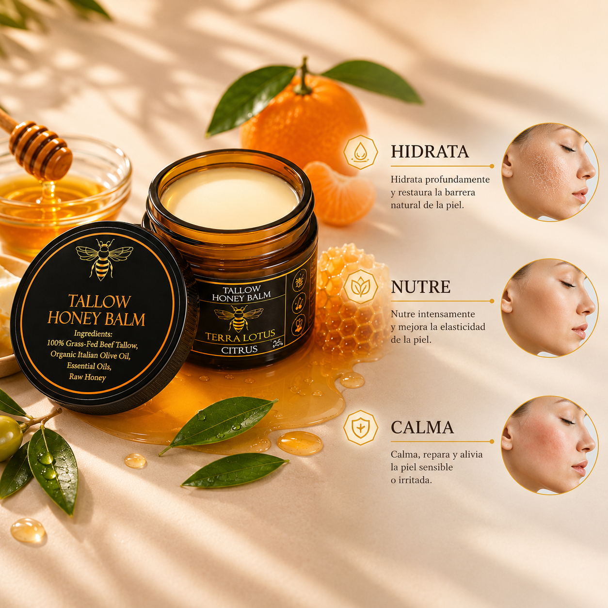 Bálsamo de miel y sebo de res con aroma cítrico (60g)